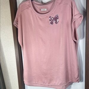 Cupio Pink Short Sleeve Top with Sequin Butterfly